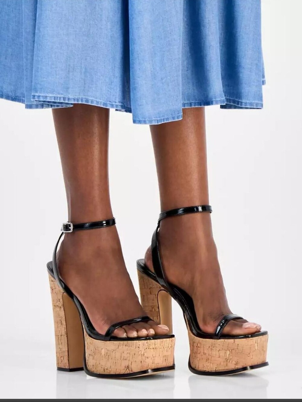 AAJ By Amina Tina Womens Black Cork Platform Sandals with Ankle Strap Size 7.5